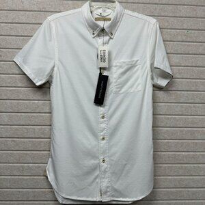 Men’s XS White Short Sleeve Button Down Stretch Casual Shirt NWT Nifty Genius